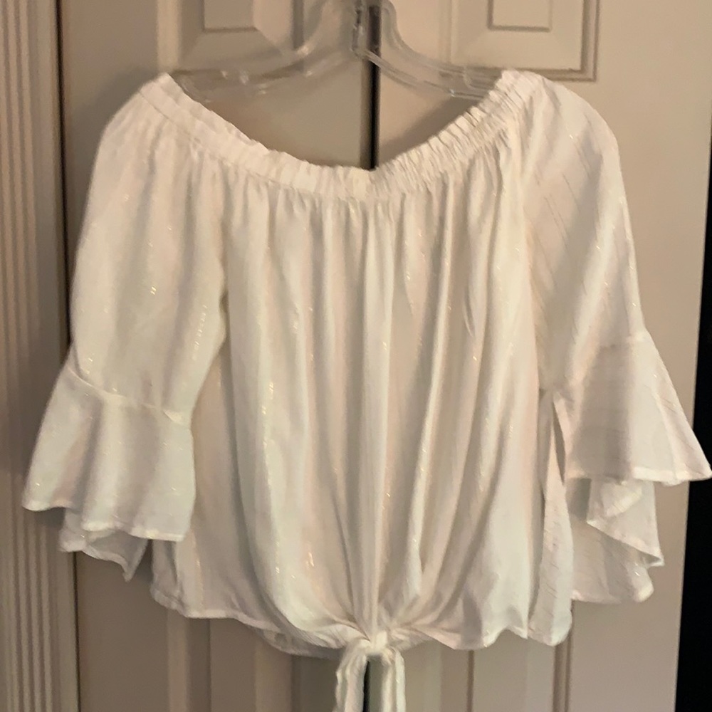 Express Off or on shoulder white top